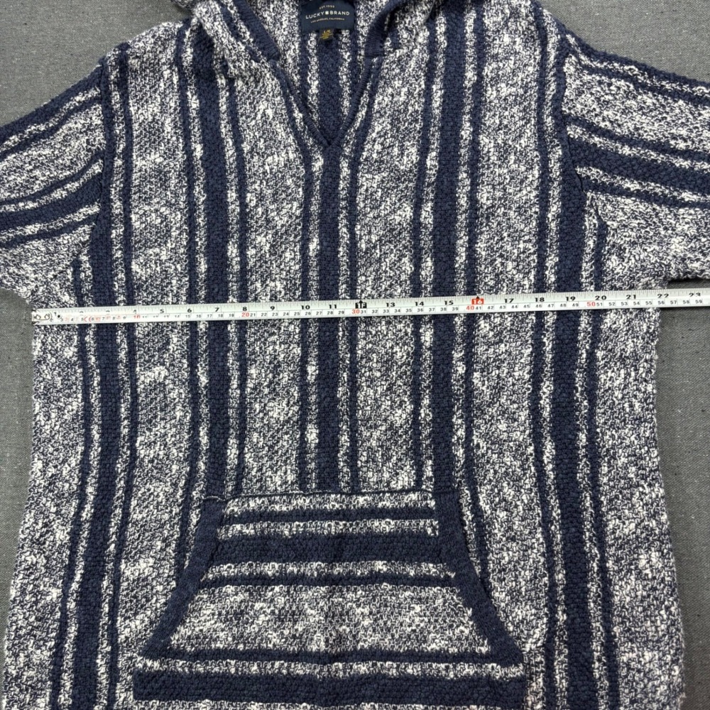 Lucky Brand Mens L Baja Hoodie Blue White Striped Knit Pullover Sweater Exc - Picture 5 of 8